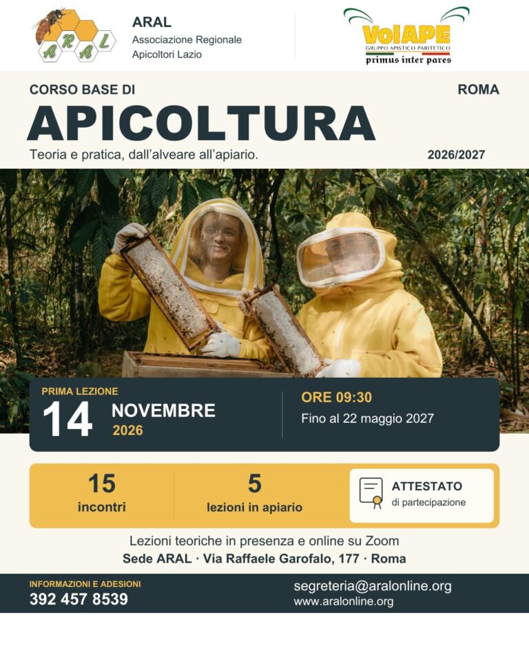 Locandina Corso Base di Apicoltura 2026/2027 a Roma