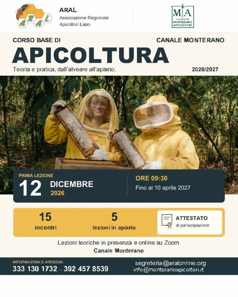 Locandina Corso Base di Apicoltura 2026/2027 a Canale Monterano