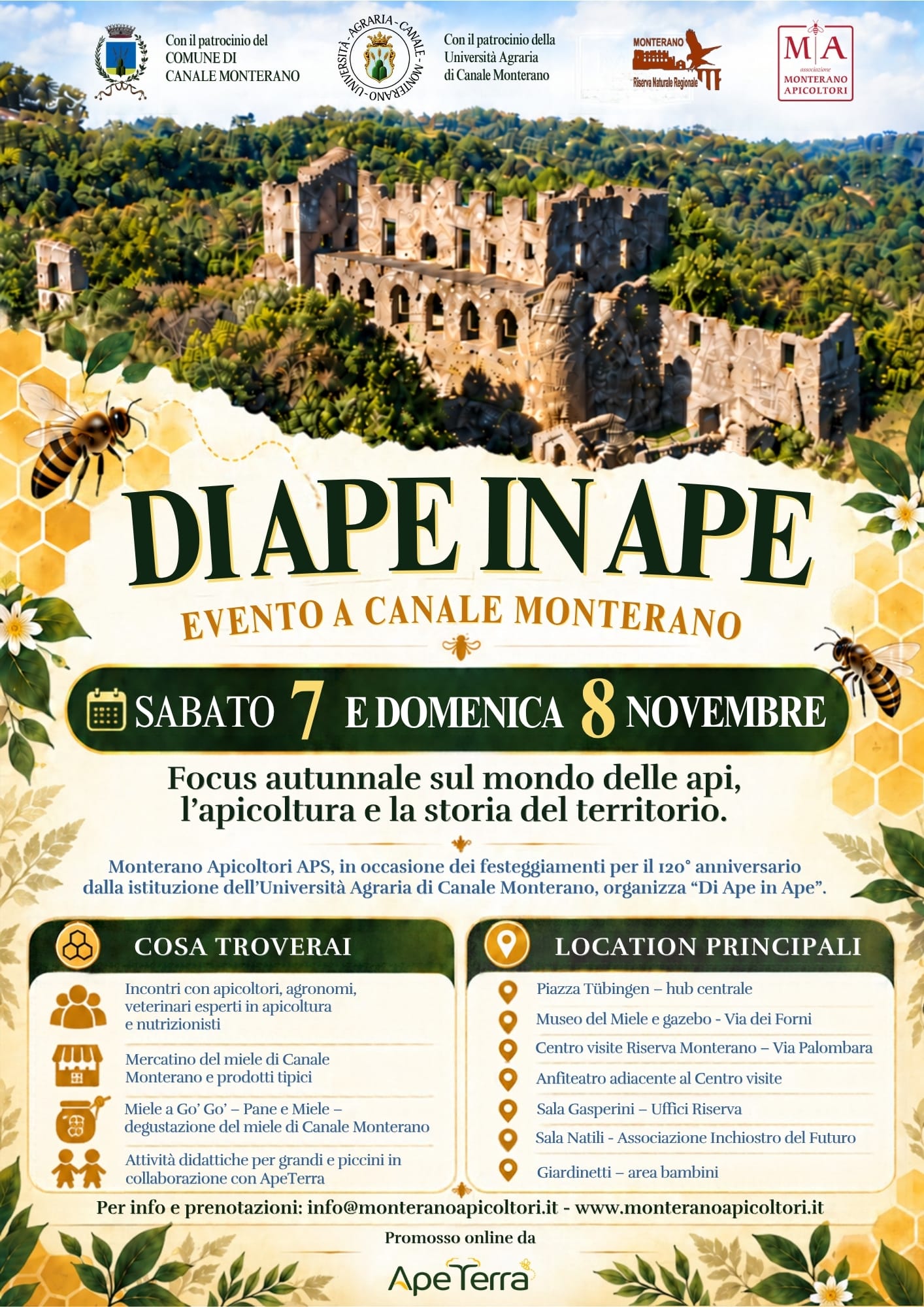 Locandina evento Di Ape in Ape, Canale Monterano 7 e 8 novembre