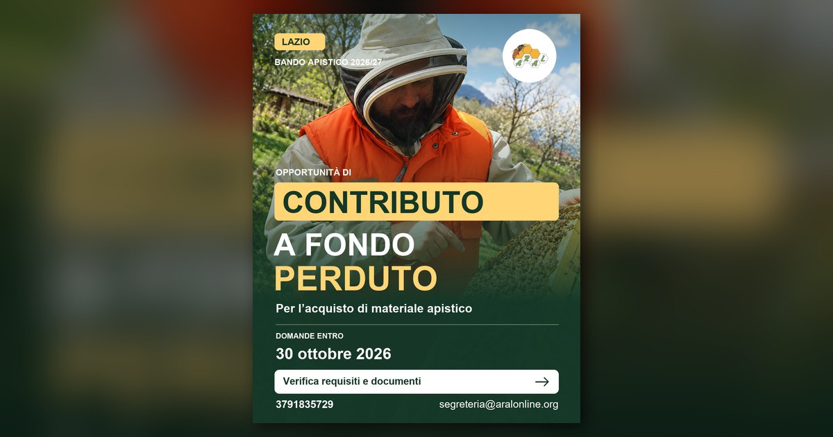Bando apistico Regione Lazio 2026/2027: contributi a fondo perduto, domande entro il 30 ottobre
