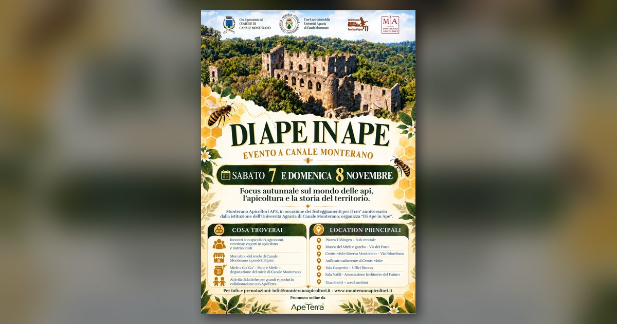 “Di Ape in Ape”: il 7 e 8 novembre festa delle api a Canale Monterano